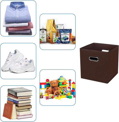 Fabric Cubby Storage Bins, 13x13x13 Inches, Foldable Organizer Bins with Dual Handles, Set of 3, Coffee