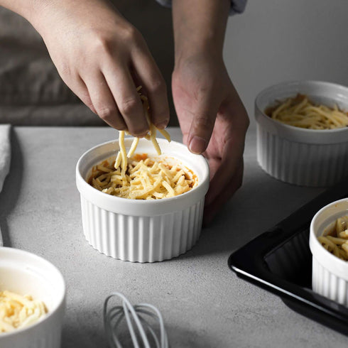 DOWAN 10 oz Ramekins Set of 6, Porcelain Oven Safe Ramekins for Baking, Souffle Bowls, Classic Style