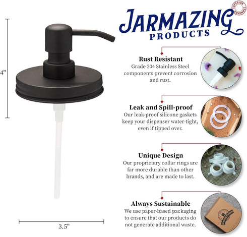 Jarmazing Products Wide Mouth Black Mason Jar Soap Dispenser Lids - One Pack for All Wide Mouth Canning Jars