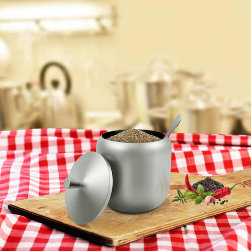 300ml Stainless Steel Sugar Bowl with Lid and Spoon, 10 OZ Coffee Seasoning Jar, Spice Container with Lid and Spoon