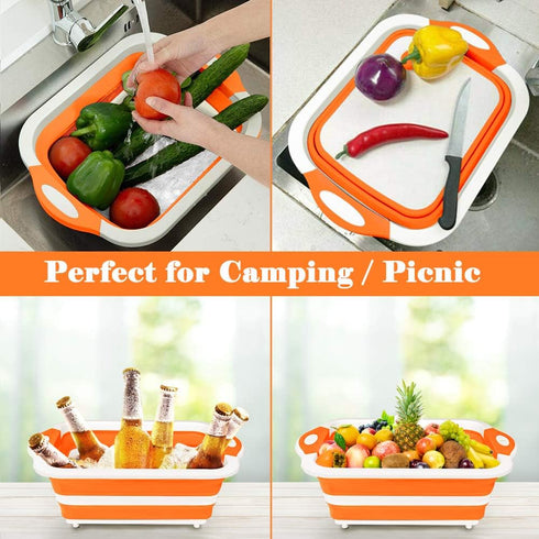 Collapsible Cutting Board, Foldable Chopping Board with Colander, Multifunctional Kitchen Vegetable Washing