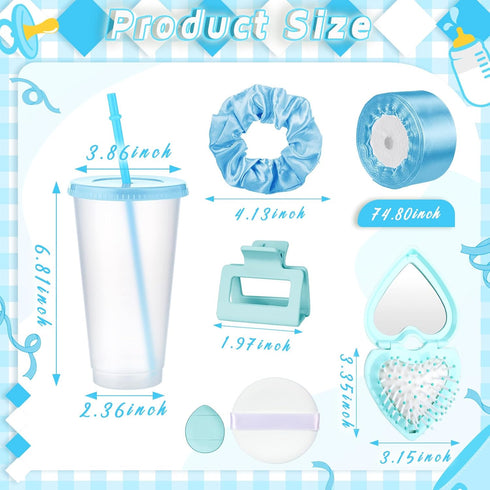 6 Sets Teenyyou Baby Shower Game Gifts for Players Baby Shower Favors Tumbler Hair Comb Powder Puff Hair Claw Gift Bag