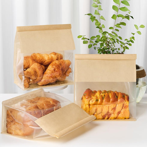 Ocmoiy 50Pcs Large Bread Bags, Resealable Sourdough Bread Bags with Window Paper Treat Bags