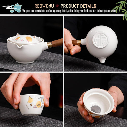 Set set, Set 360 Set (4cups-cat) Chinese Tea Gongfu Tea Portable Teapot with Rotation Tea maker and Infuser,Kung Fu Tea