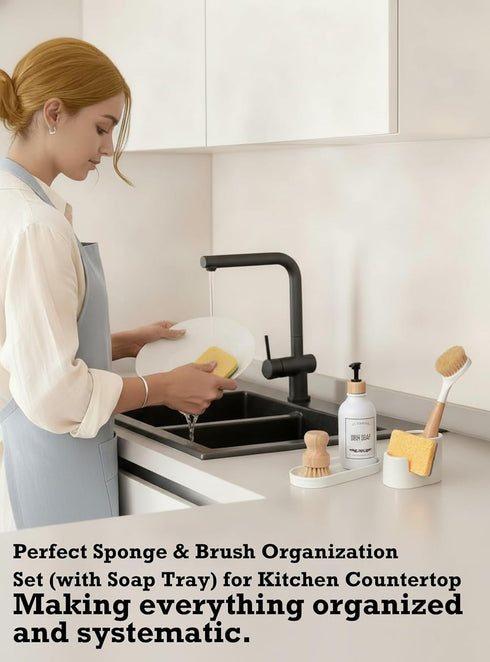 3 1 Set, Countertops Countertop, in Ceramic Sponge&Brush Holder and Soap Tray Leak-Proof Design to Keep Dry, Flexible