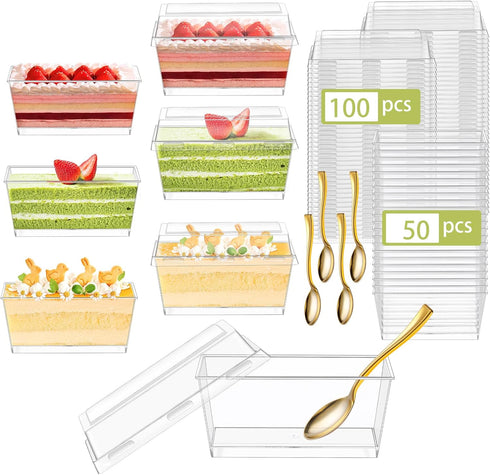 DI QIU REN 150 Pack 5oz Plastic Dessert Cups with Mini Gold