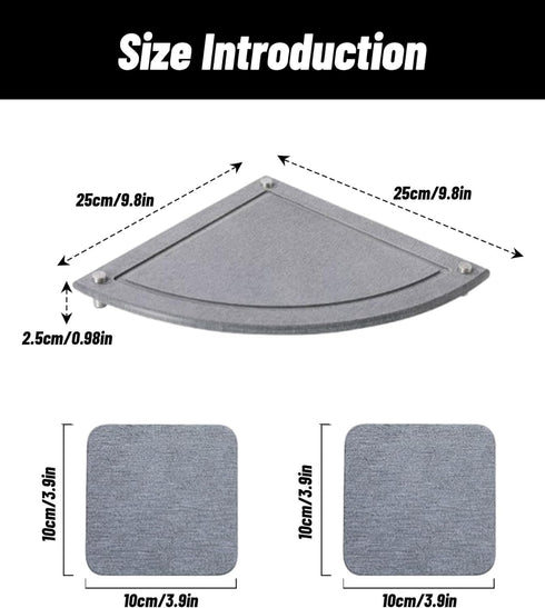Corner Sink Caddy Stone, Instant Dry Sink Caddy with 2 Coaster, Water Absorbing Stone Tray for Sink, Fast Drying Sink Caddy Dish Sponge Holder for Kitchen Bathroom Countertop (Grey) by Qivine