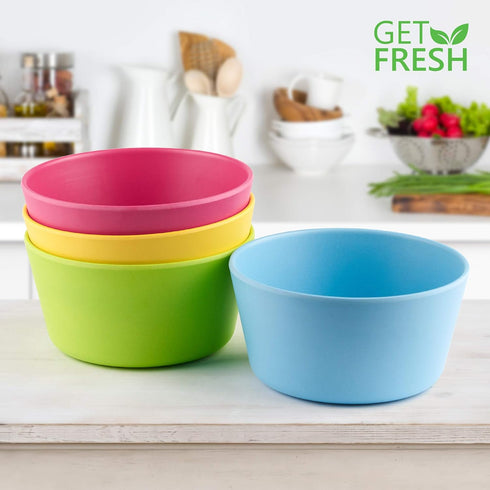 GET FRESH Bamboo Kids Snack Bowls - Set of 4, BPA Free, Dishwasher Safe & Stackable