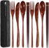 8 Pcs Reusable Wooden Utensils Set, Travel Cutlery with Case, Forks, Spoons, Chopsticks, Portable Lunch Silverware