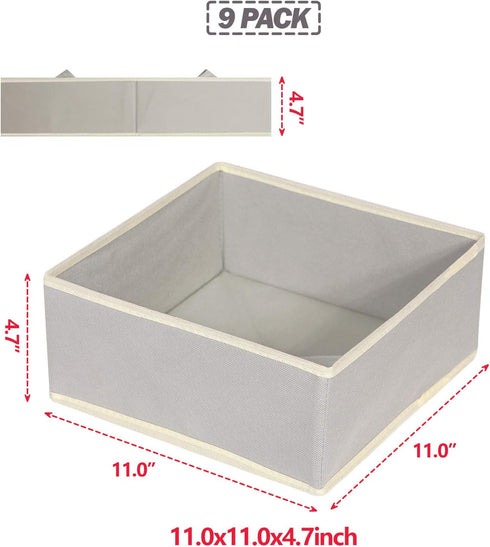 DIOMMELL Foldable Cloth Storage Box Organizer, Fabric Baskets Bins Containers Divider for Clothes, Set of 9 Grey