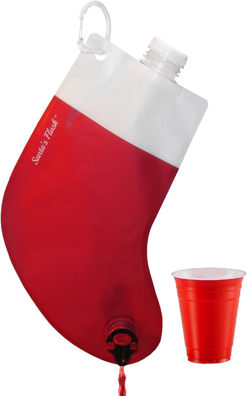 Santa's Stocking Flask for Party: 2.25 Liter Flasks, Funny Yankee Swap Gifts, Holiday Party Decorations