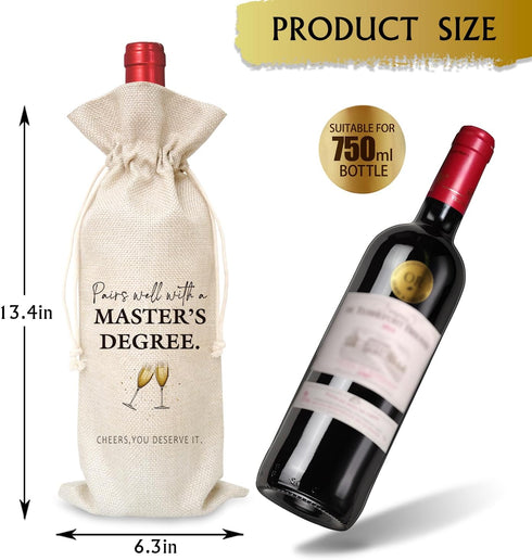 Pairs Well With A Master's Degree Wine Gift Bag, Wine Bag Gifts for Masters Degree Students Graduation, Graduation Gifts for Him Her, Cotton Linen Wine Gift Bag With Drawstring-24