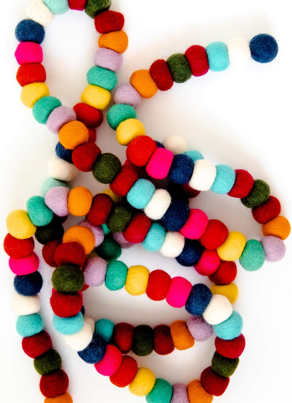 Colorful Felt Ball Pom Pom Garland | 9 Ft | 100% Wool Felt | Spring, Easter, Birthday, Christmas Boho Rainbow Decor