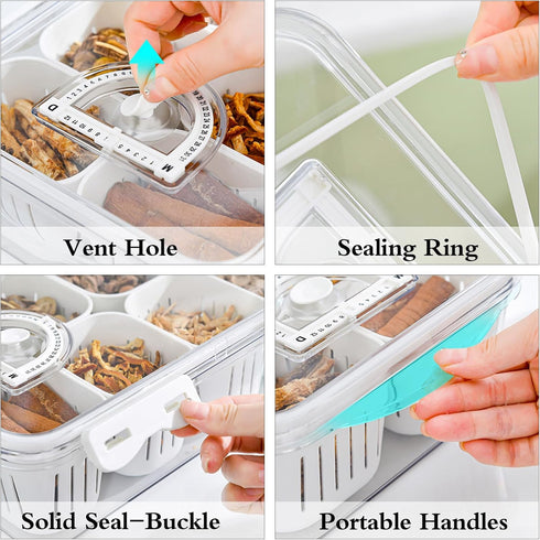 MineSign Divided Food Serving Tray with Lids, Stackable Snack Box for Candy Nuts Spice Container with 6 Dividers