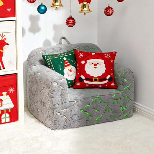ALIMORDEN Kids Ultra-Soft Snuggle Foam Filled Chair, Glow-in-The-Dark Dinosaurs Fossil Pattern Toddler Cuddly Sherpa
