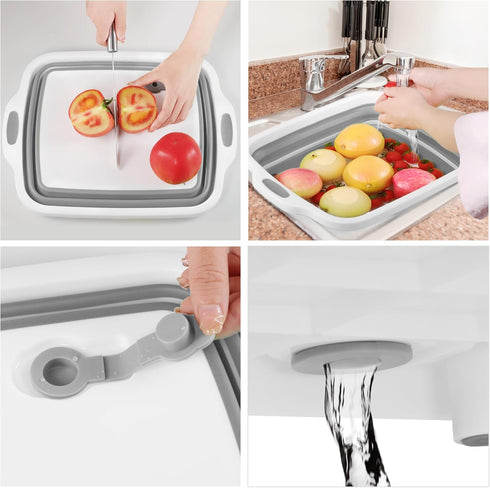 Space Saving Collapsible Cutting Board, 3 in 1 Multifunction Dish Tub with Draining Hole for Camping