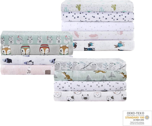 Cozy 100% Set 4 Intelligent Design Soft Cotton Flannel Print Animals Stars Cute Warm, Ultra Soft Cold Weather Sheet