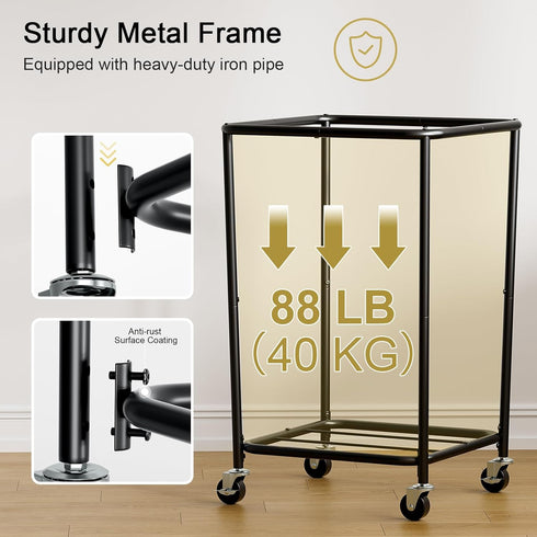 160L 2 Chrislley Laundry Hamper with Wheels, Section Large Laundry Basket with Removable Bag, Steel Frame Dirty Clothes