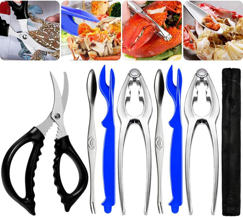 Crab Leg Crackers and Tools, 7 Piece Seafood Tools Set with Stainless Steel Lobster Crackers and Picks