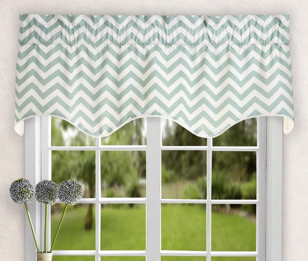 Ellis Curtain Reston Chevron Stripe Lined Scallop Valance, 50" x 17", Spa