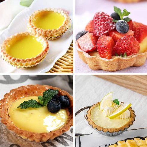 DaKuan 12 Packs Egg Tart Mold, Mini Pie Pans Tin Pan Baking Tool, Carbon Steel Cupcake Cake Muffin Mold, 2.6 Inch