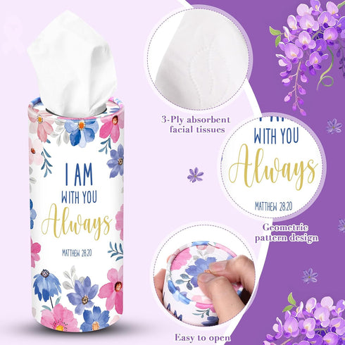 Outus 12 3 Pcs Floral Christian Car Tissues Cylinder Holder with Ply Facial Tissue Bulk Inspirational Bible Verse