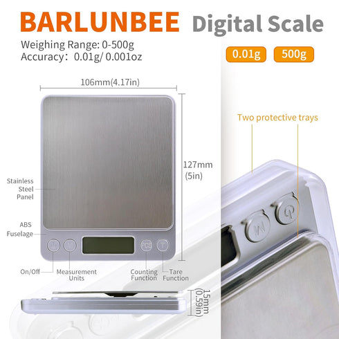 Gram Scale, 500g Capacity, 0.01g Accuracy Mini Food Scales, Digital Weight for Baking, Jewelry