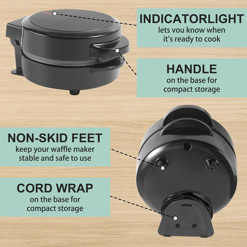 Mini Waffles Maker, Small Non-stick Waffle Iron for Breakfast Belgian Waffles, Portable Pancake Maker Machine for Kids,
