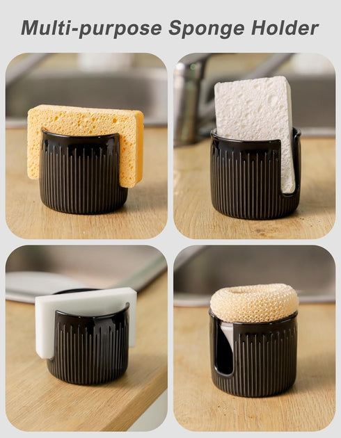 Compact Black Ceramic Sponge Holder for Kitchen Sink - Stylish Dish Rack Organizer