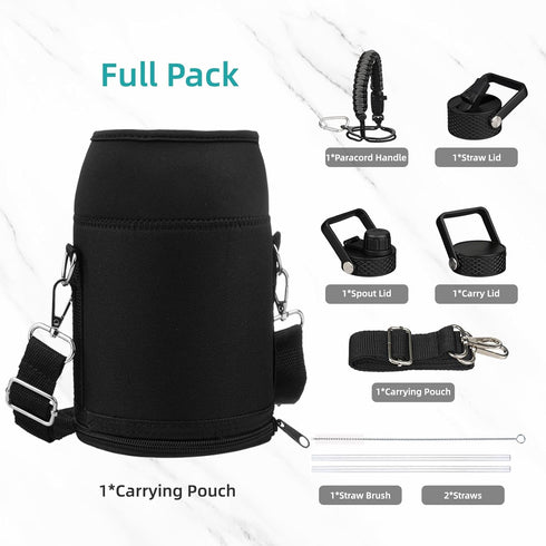 Insulated Water Bottle with Straw, 87 oz Water Jug with Carrying Bag, Paracord Handle, Double Wall Vacuum Flask, Dark