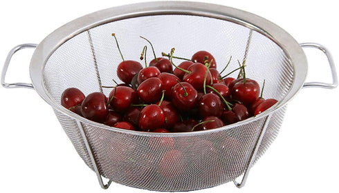 Stainless Steel Mesh Colander Strainer Basket - 2.5 Quart Fine Mesh Net with Heavy Duty Handles for Strain, Drain, Rinse