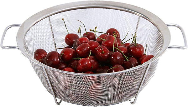 Stainless Steel Mesh Colander Strainer Basket - 2.5 Quart Fine Mesh Net with Heavy Duty Handles for Strain, Drain, Rinse