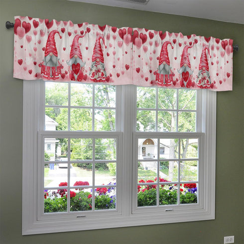 ALAGEO Valentines Valances Window Curtain, Pink Gnomes Kitchen Valances, Rod Pocket Love Heart Balloon Short Topper, 54