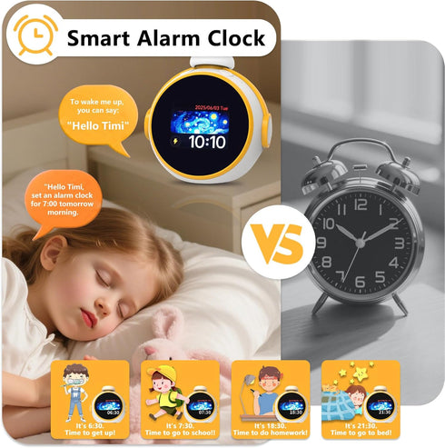 Lemonkylin Kids,3-15 2.4G 2.8 Inch AI Clock, Alarm Clock for Kids, Clock with ChatGPT, AI Device, Sound Machine to Wake