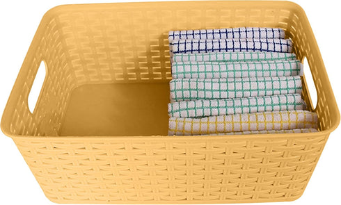 YBM Home Small Plastic Rattan Storage Box Basket Organizer, Beige, 1 Pack