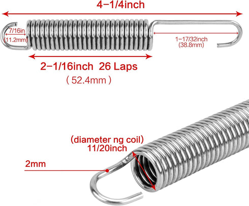 GUPO 4-1/4inch Stainless Steel Replacement Recliner Sofa Chair Mechanism Tension Spring, 2Pcs