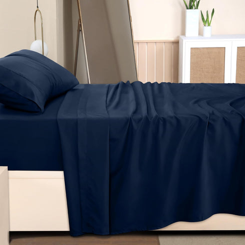 Utopia Bedding Twin XL Sheet Set, 3 Piece Microfiber Bed Sheets, Navy Blue, Includes Fitted, Flat Sheet, Pillowcase