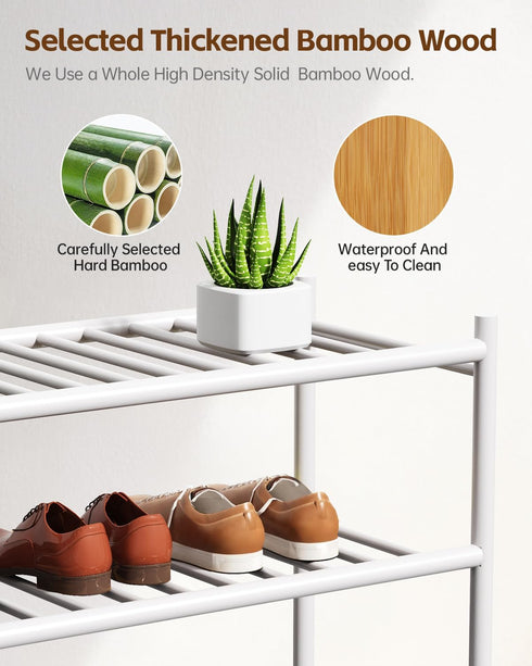 woxlemen Closet 26 inch 3-Tier) Bamboo Shoe Rack for Small Wooden Shoe Organizer with Pouch, Sturdy Wood Shoe Shelf