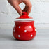 City to Cottage Ceramic Sugar Bowl with Lid, 10oz Sugar Container for Coffee Bar, Handcrafted Red Polka Dot