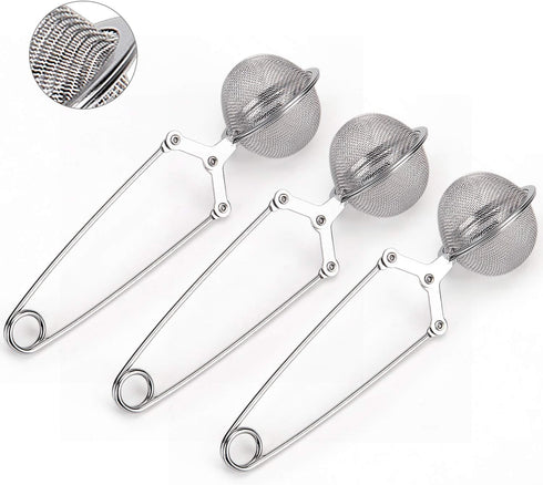 JEXCULL 3 Pack Snap Ball Tea Strainer, Premium Stainless Steel Tea Infuser with Handle for Loose Leaf Tea