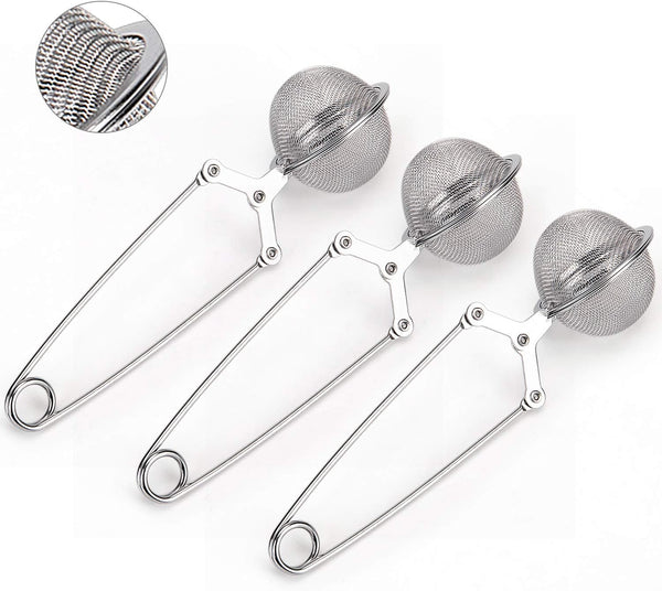 JEXCULL 3 Pack Snap Ball Tea Strainer, Premium Stainless Steel Tea Infuser with Handle for Loose Leaf Tea