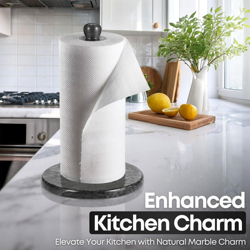 12 inch Countertop Flexzion Marble Paper Towel Holder (Black) - Kitchen Paper Towel Holder Stand Rack with Roll