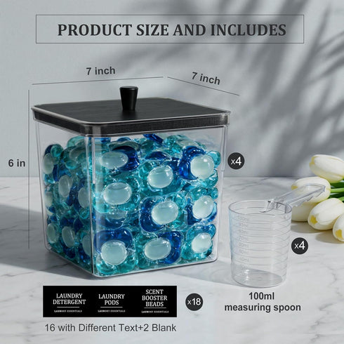 4 Pack Hudgan Laundry Detergent Container Large Laundry Pods jars with lids and Scoop for Laundry Room Organization