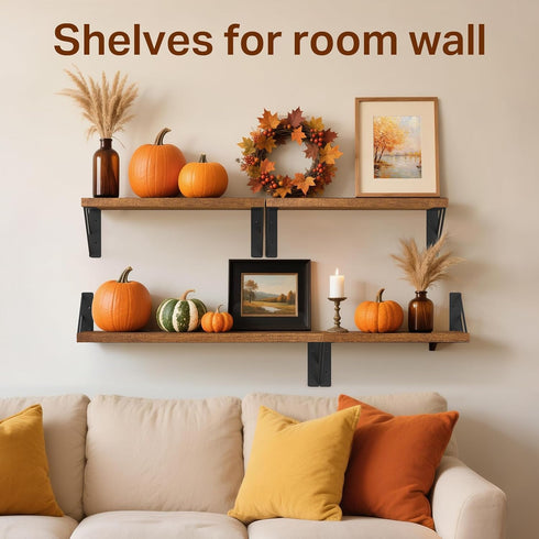 Brown,Set 3) BAYKA Floating Shelves for Wall, Book Shelf for Bedroom, Wall Decor Shelves for Living Room Kitchen, Wood