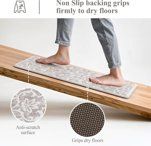 Sets 2,Vintage Home,Office,Desk,Sink(17''x29''+17''x47'') LEEVAN Cushioned Kitchen Mats for Floor of Distressed Grey