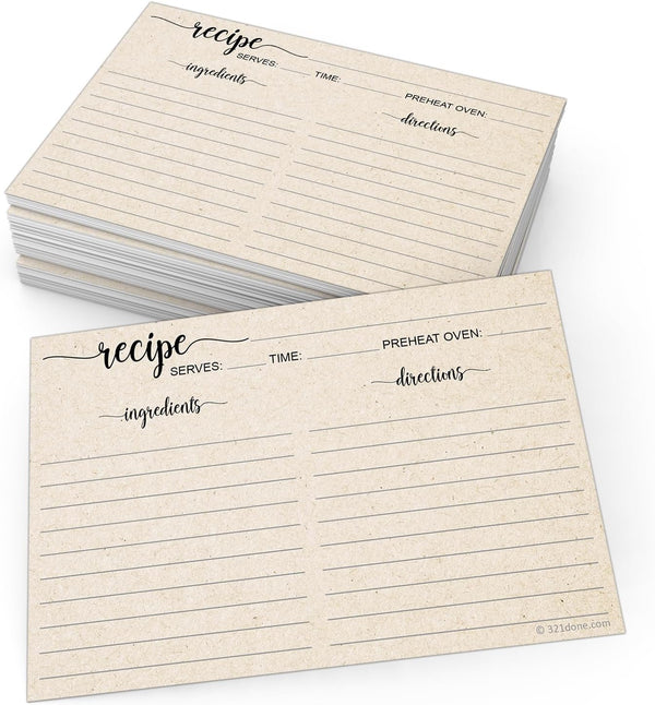 321Done Recipe Cards: Made in USA, 4x6 Tan, Double-Sided Thick Cardstock, Pack of 50