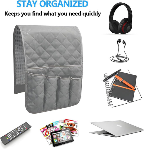 5 Sofa Armrest Organizer Non-Slip Arm Chair Bedside Caddy Storage Organizer for Recliner Couch with Pockets for Cell