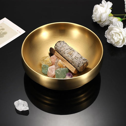 GUSHBIN 8.3" Counter Golden Key Bowl for Entryway Decorative Key Holder Round Fruit Dish Stainless Steel Catch All Bowl