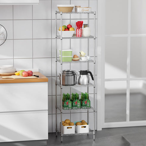 BestOffice 6-Shelf Adjustable Wire Shelving Unit, Metal Shelves, 11.8" D x 16.7" W x 63.6" H, Chrome