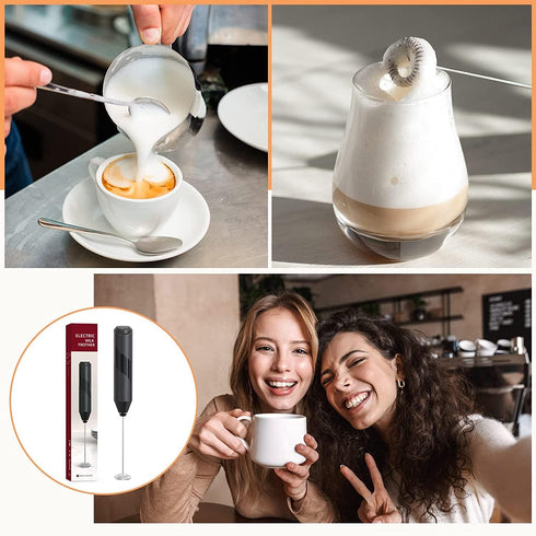 KIEUN Milk Frother for Coffee, Handheld Battery Operated Electric Milk Frother for Coffee, Latte, Hot Chocolate, Macha